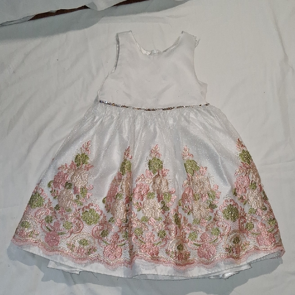 American Princess White Dress with Pink and Green Details